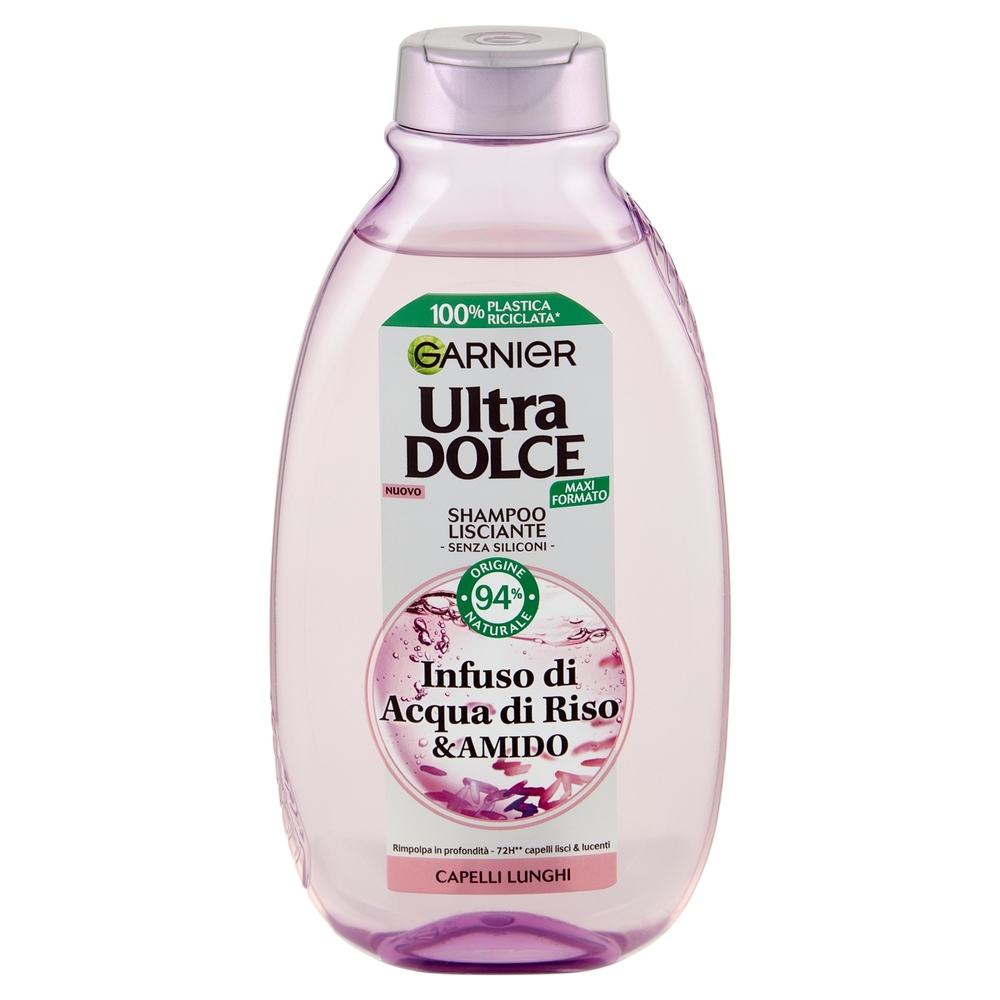 Garnier Ultra Dolce Infuso di Acqua di Riso & Amido, Shampoo Lisciante 300 ml